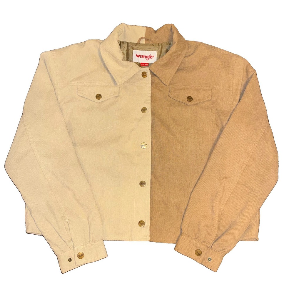 Wrangler Colorblock Corduroy Womens Jacket Two Tone Tan Beige Size 2XL